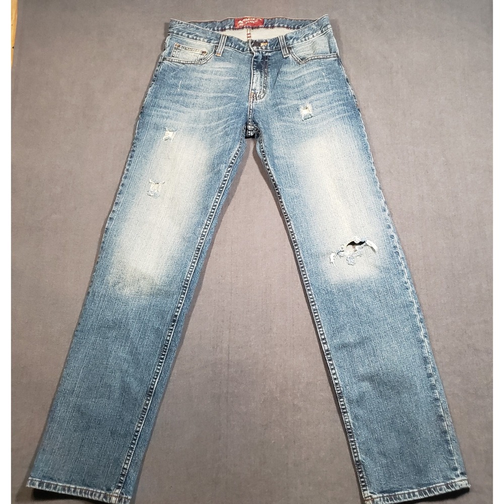 Arizona Jean Co Slim Straight Jeans Mens‎ 30x32 Blue Distressed Medium Wash